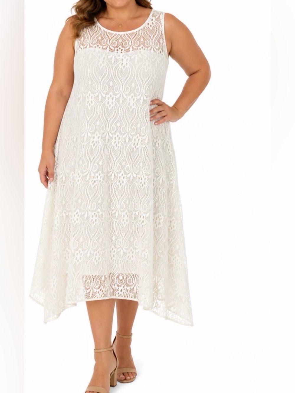 Robbie Bee White Lace Midi Dress NWT Summer Resort Cottagecore L